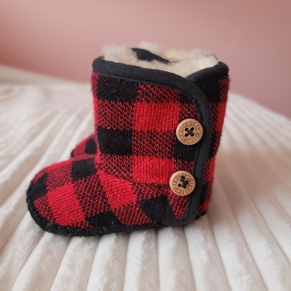 UGG Red and Black Plaid Baby Booties